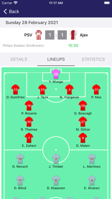 Live Scores for Eredivisie App Screenshot