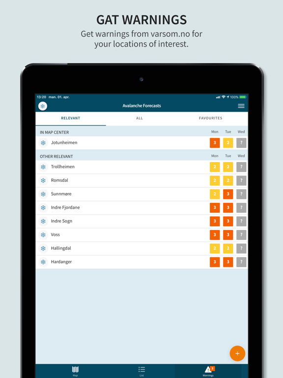 Varsom iPad screenshot