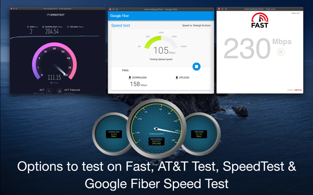 Test della velocità di Internet: schermata di Speedio