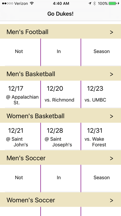Screenshot #1 pour James Madison University Sports