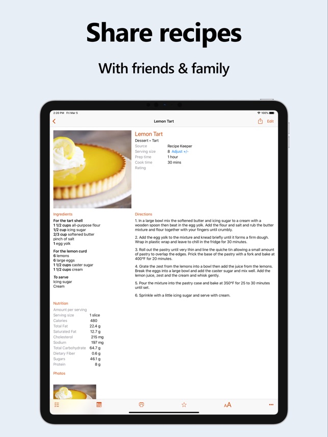 Aplicação Recipe Keeper para iPhone, iPad, Android, Windows e Mac