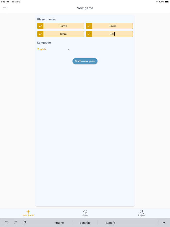 Score Keeper for Word Games