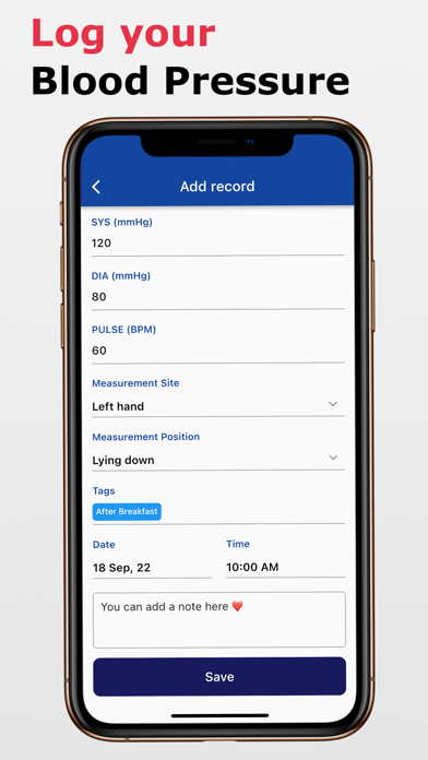 Blood Pressure Tracking App Screenshot
