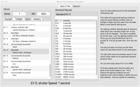 Depth of Field & Exposure Calc screenshot