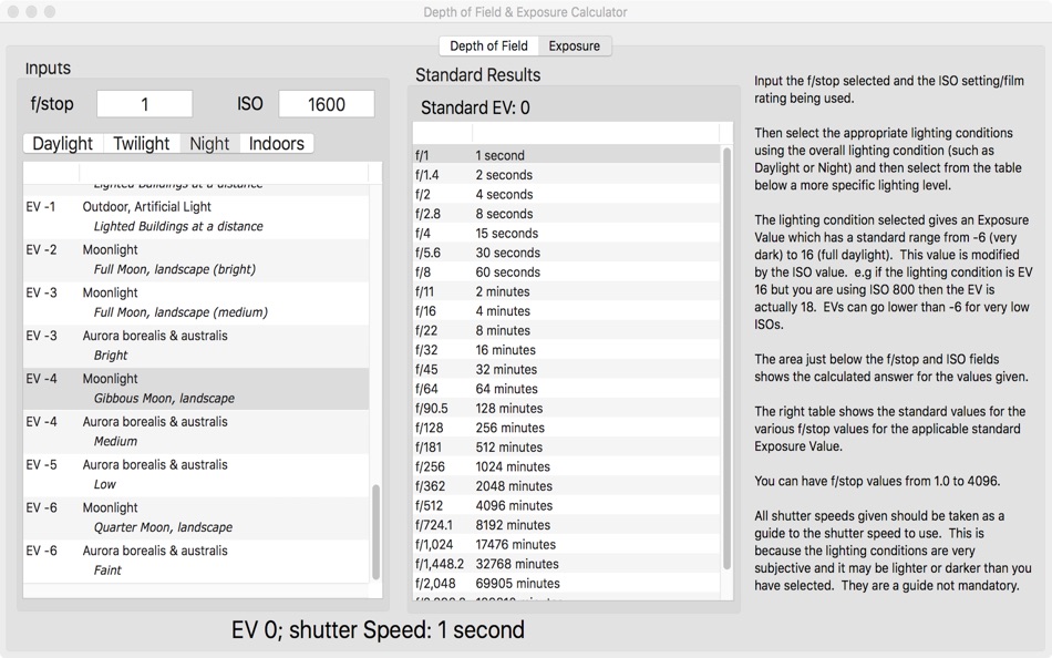 #4. Depth of Field & Exposure Calc (macOS) 由: Essence Computing