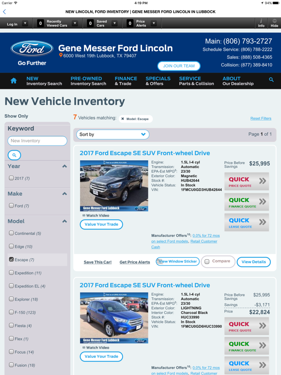 Gene Messer Ford Lubbock iPad screenshot 4 - Shopping app