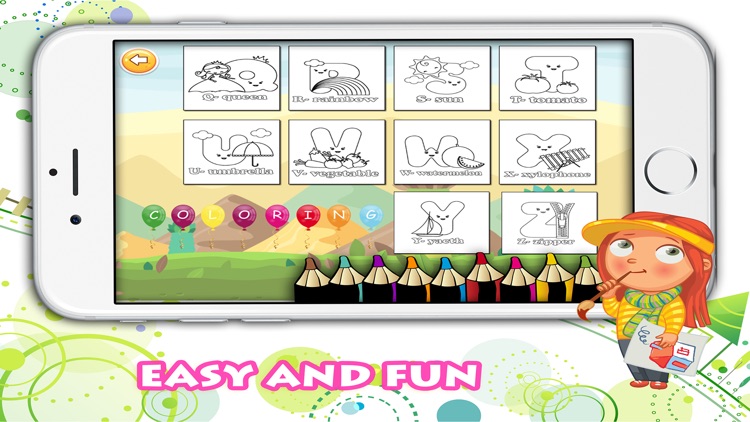 ABC Alphabet Vocabulary coloring pages for kids screenshot-3