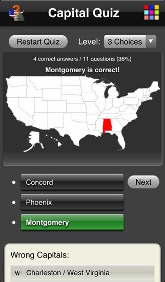 Screenshot #2 pour US-Capitals Quiz