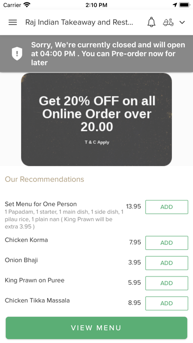 Raj Indian Takeaway Restaurant Screenshot