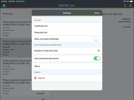 Unit4 Financials Tasks iPad screenshot