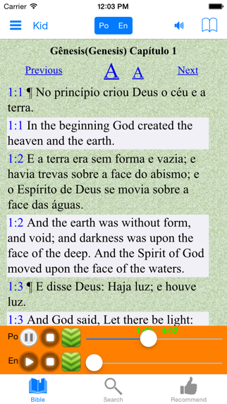 Portuguese English Holy Bible Screenshot