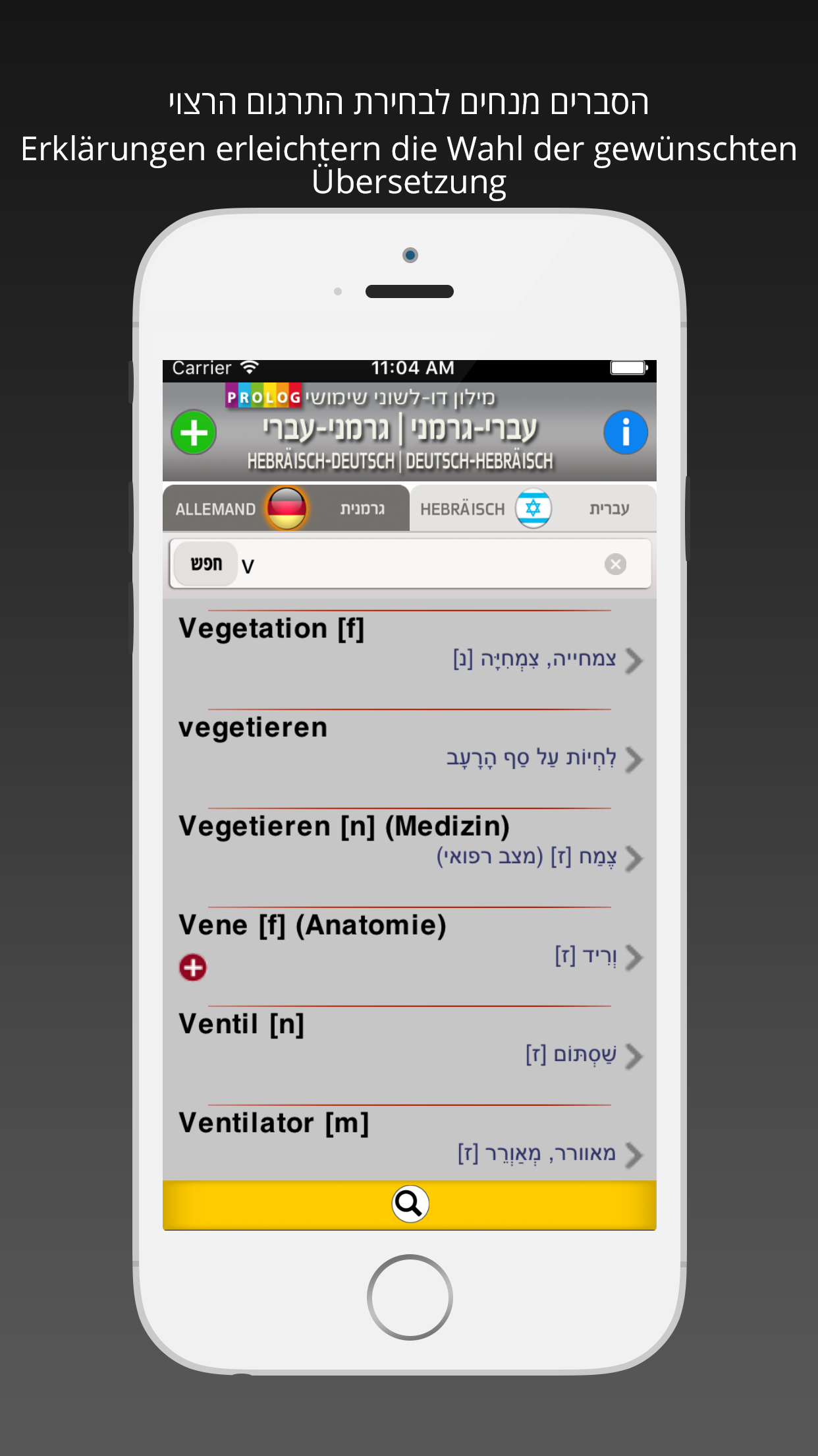 HEBREW - GERMAN v.v. Dictionary | Prolog screenshot 2