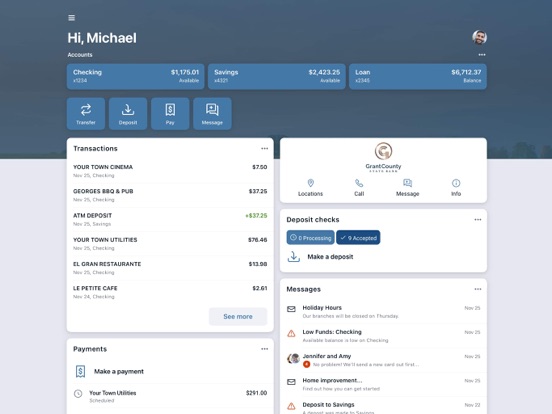 Grant County State Bank iPad screenshot 1 - Finance app