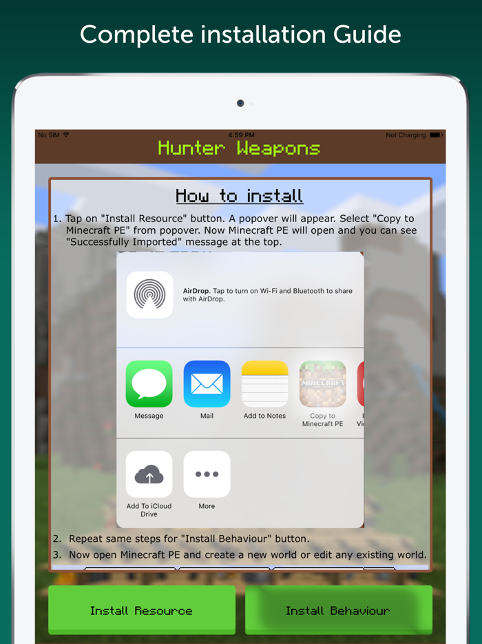 Hunter Weapons Add-On for Minecraft PE MCPE