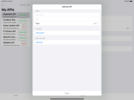 200OK - API Monitoring Widget iPad app afbeelding 1