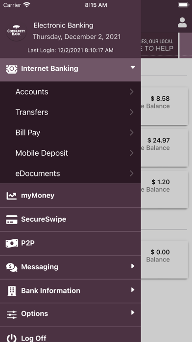 Community Bank's CB2GO Screenshot