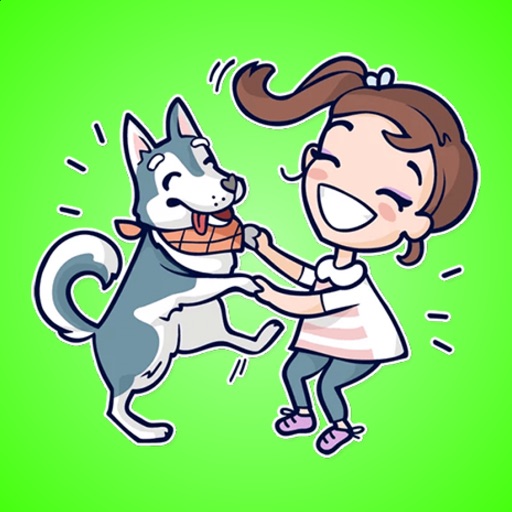 Cute Dog Husky and Girl Stickers