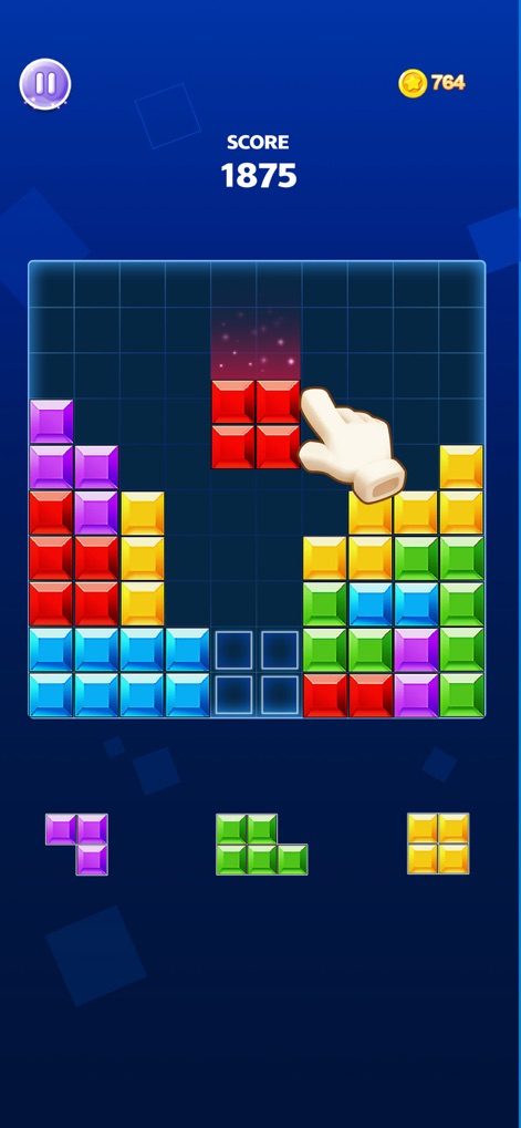 Block Puz - Block Blast Puzzle - Explore the classic block puzzle experience, showcasing the vibrant block pieces and the intuitive current score display that guides gameplay.