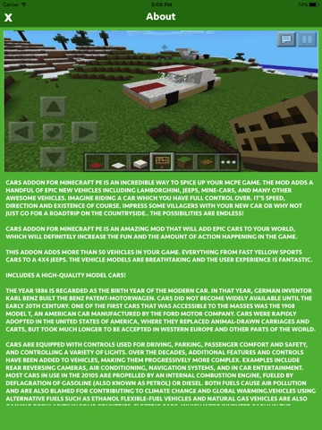 CARS ADDONS FOR MINECRAFT POCKET EDITION (PE) screenshot 2