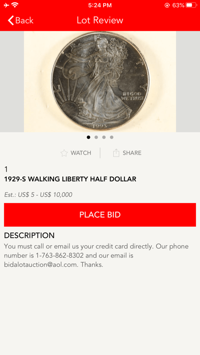 BidALot Coin Auction Screenshot