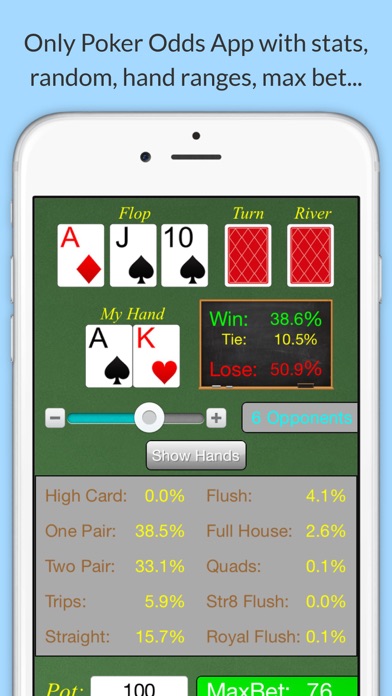 Max Bet Poker Odds Calculator Screenshot