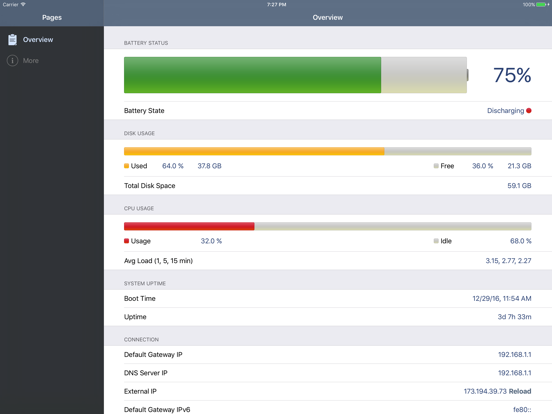 System Status Lite - battery charge, network information & performance monitor screenshot