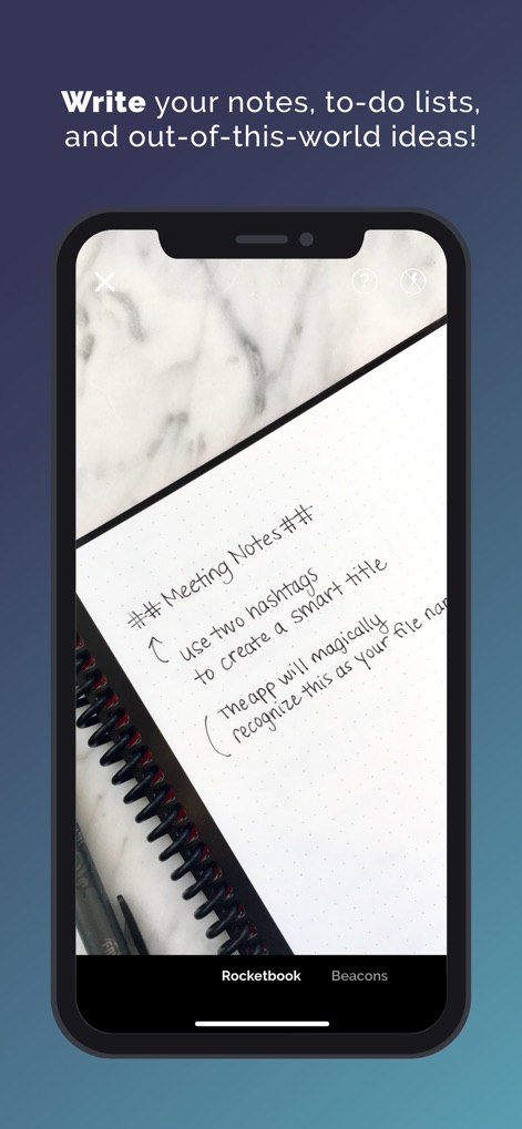 Rocketbook App - Observe how the app captures handwritten notes and leverages a simple hashtag convention for smart titles.
