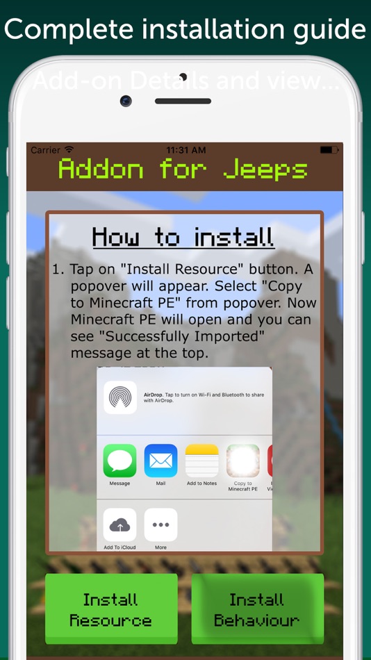 AddOn for Jeeps for Minecraft PE - 1.0 - (iOS)