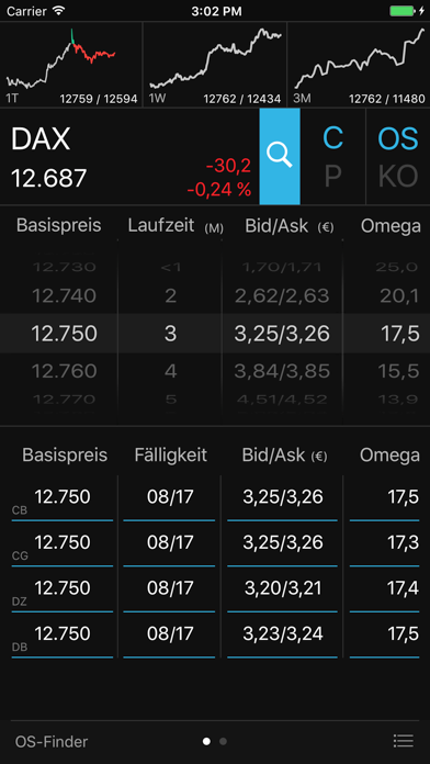 Optionsschein Finder app screenshot