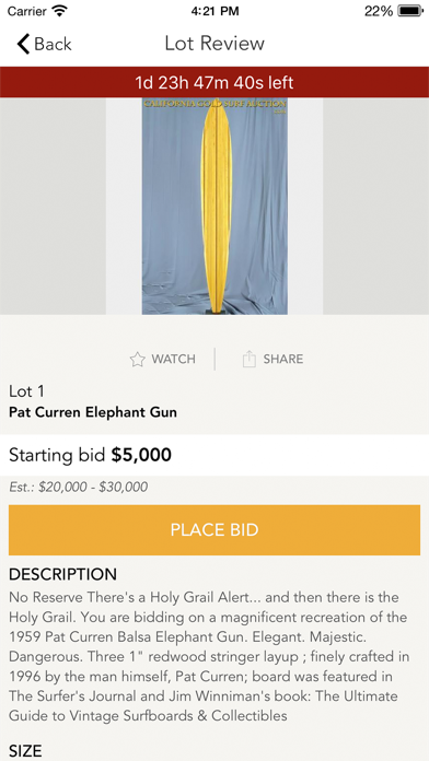 California Gold Surf Auction Screenshot