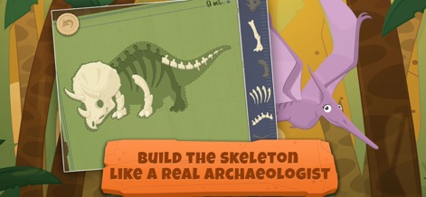 Dinosaur Games for Kids - Dig! - Engage in the rewarding activity of assembling a Triceratops skeleton while observing a majestic Pterodactyl, bringing ancient creatures to life piece by piece.