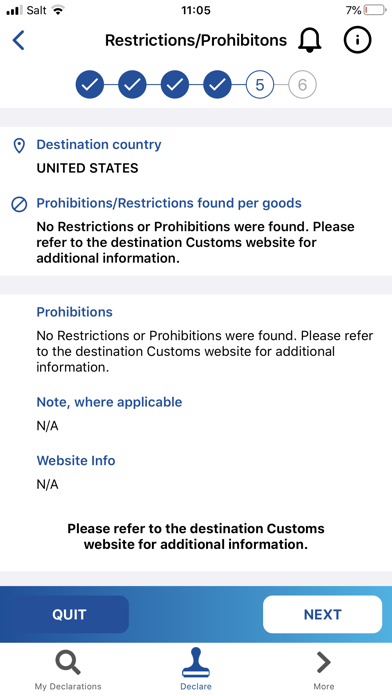 EAD Customs Declarations Screenshot