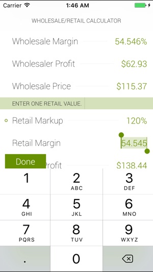 Wholesale/Retail Calculator on the App