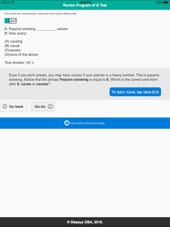 Oba's English Grammar Test iPad screenshot