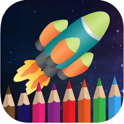 Rocket space coloring book for kids games app icon