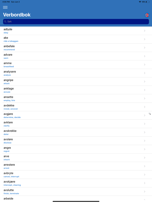 Norwegian Verb Screenshot