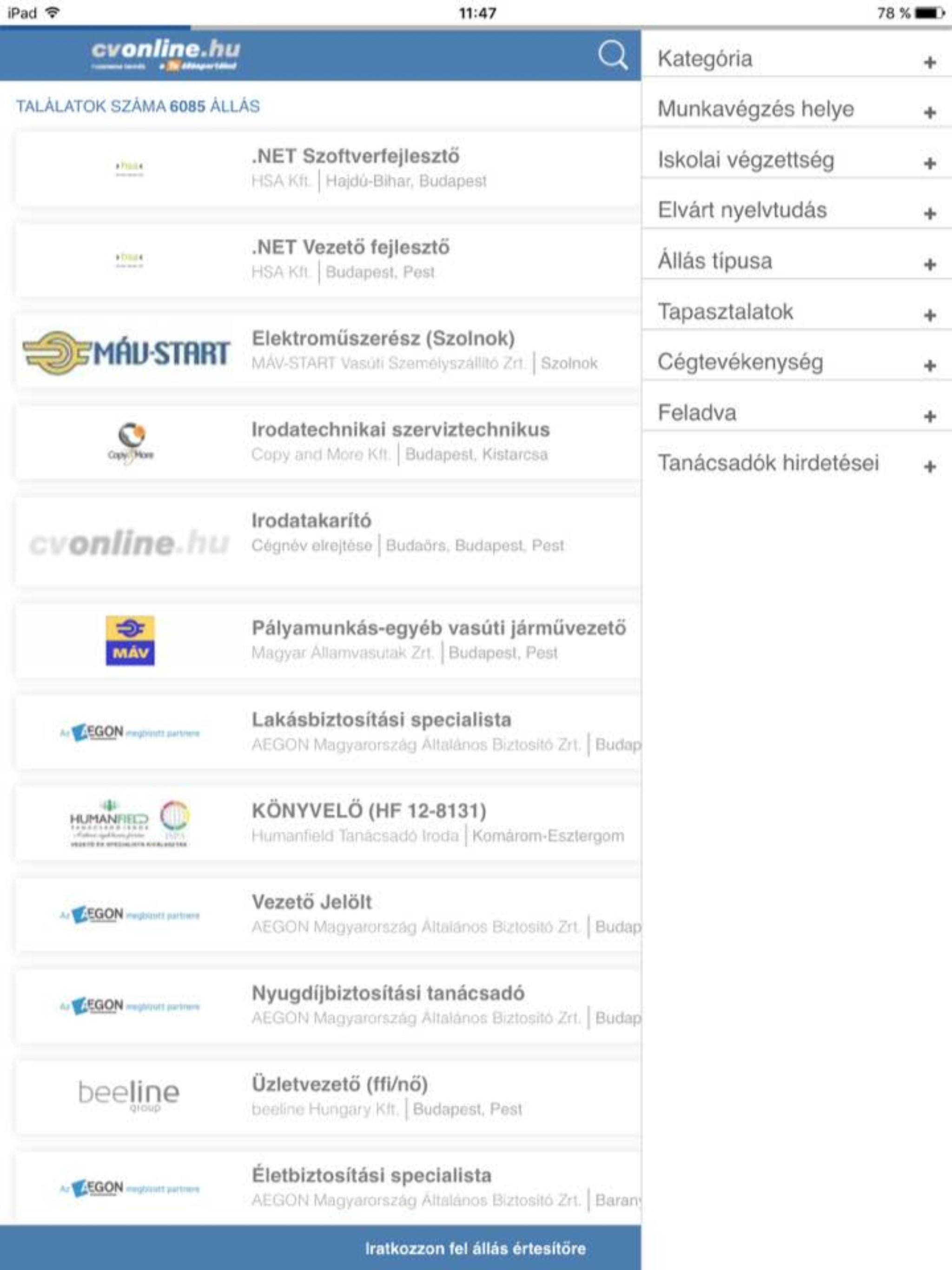 Cvonline.hu állások
