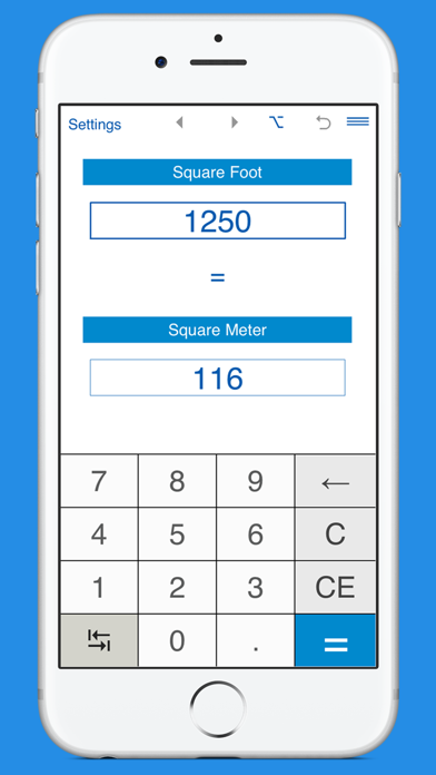 Square Feet / Square Meters area converter Screenshot