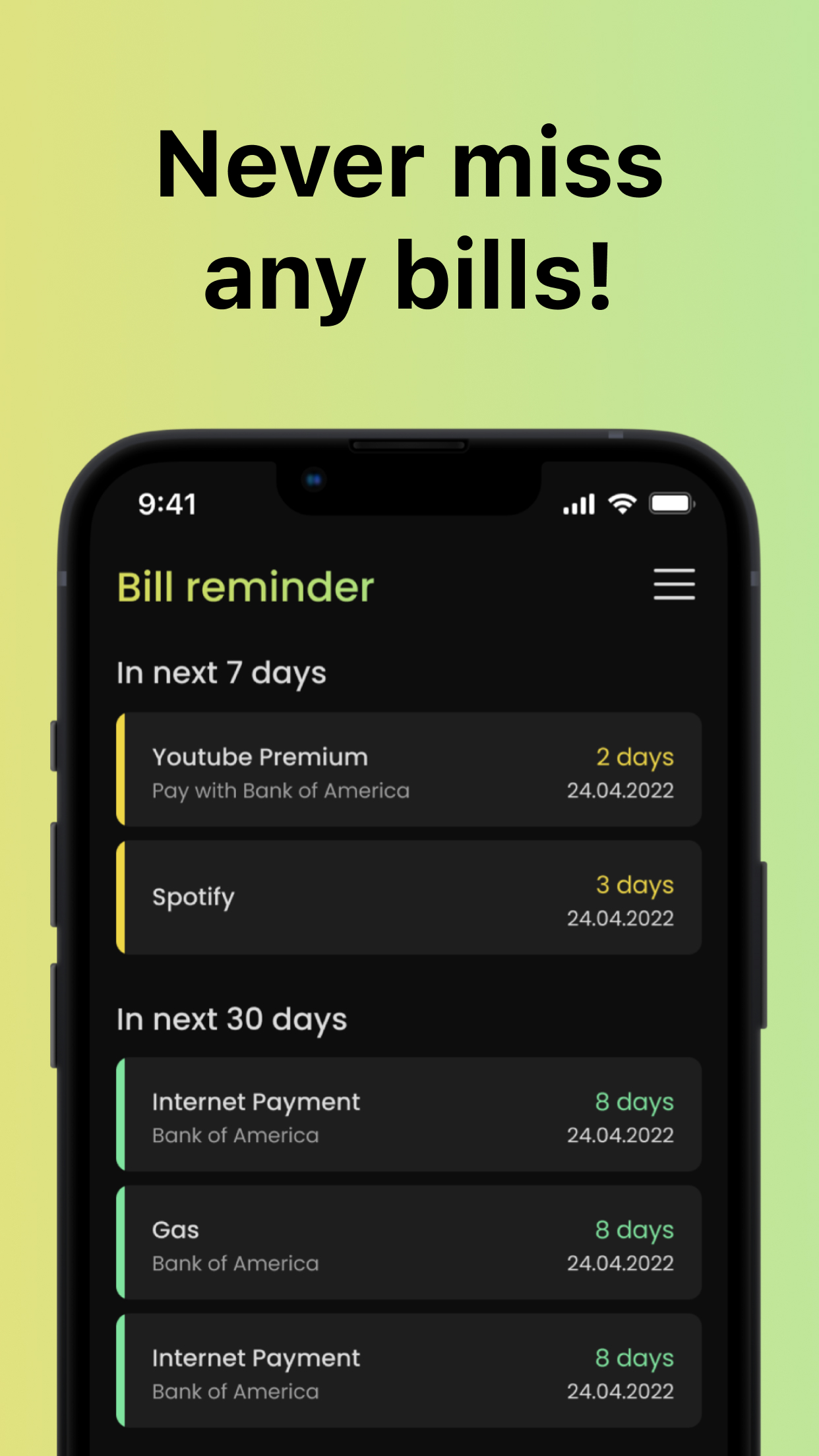 Bill Payment Calendar Tracker