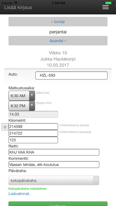 Screenshot #3 pour Tuunix Ajopäiväkirja