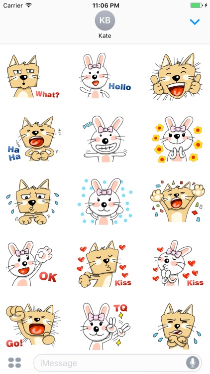 Couple Cat And Rabbit Funny English Sticker