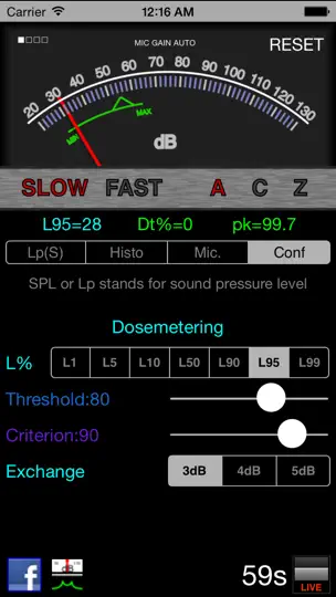 Capture d'écran de LogSPL sur iPhone 4