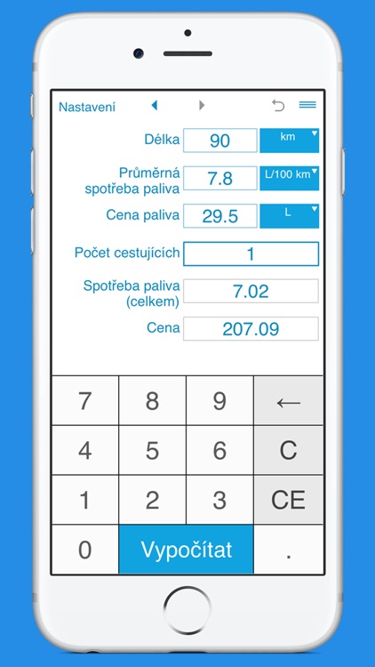Výpočet spotřeby paliva a nákladů