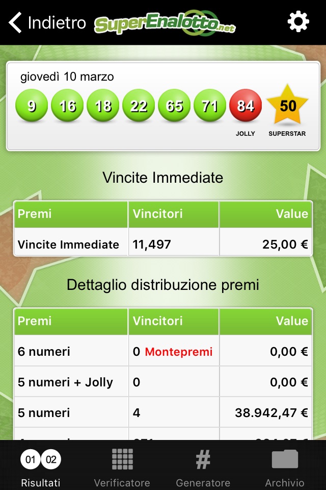 SuperEnalotto Estrazioni screenshot 3