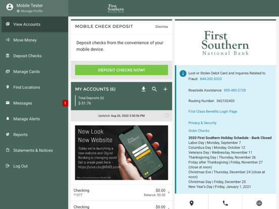 First Southern National Bank iPad screenshot 1 - Finance app