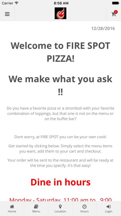 Fire Spot Pizza Ordering