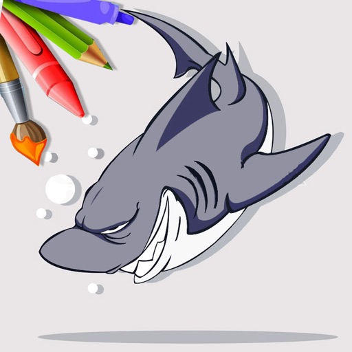 Sea Sharks Coloring Book Page Game For Kids Icon