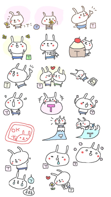 Initial T Cute rabbit Stickers!!