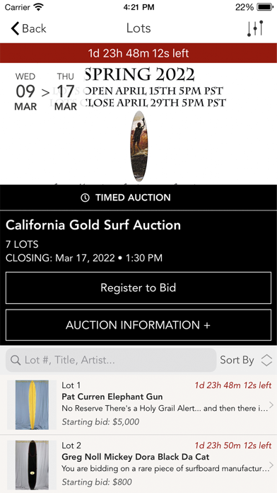 California Gold Surf Auction Screenshot
