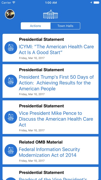 Presidential Actions - Notifications & Town Halls